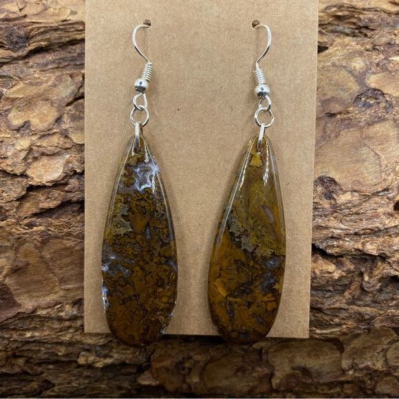 Earth Tone 3D Swirled Agate Dangle Hook Tear Drop Earrings - Picture 1 of 6